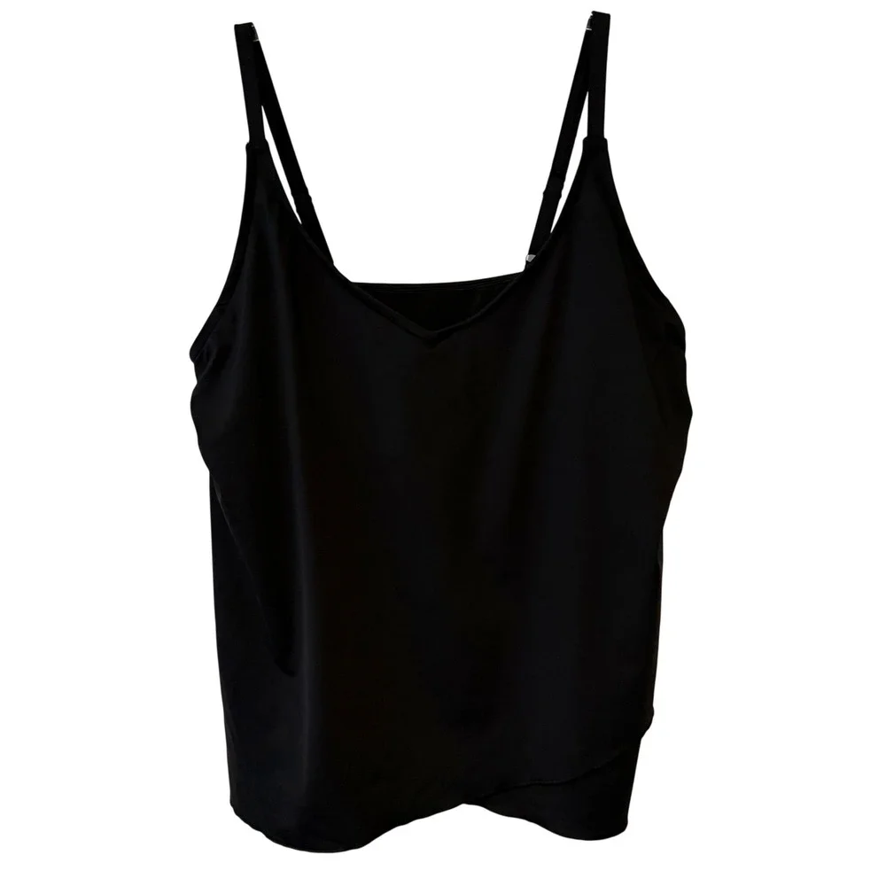 Lands' End‎ Basic Black Ruffle Hem Tankini Swimsuit Top in Size L